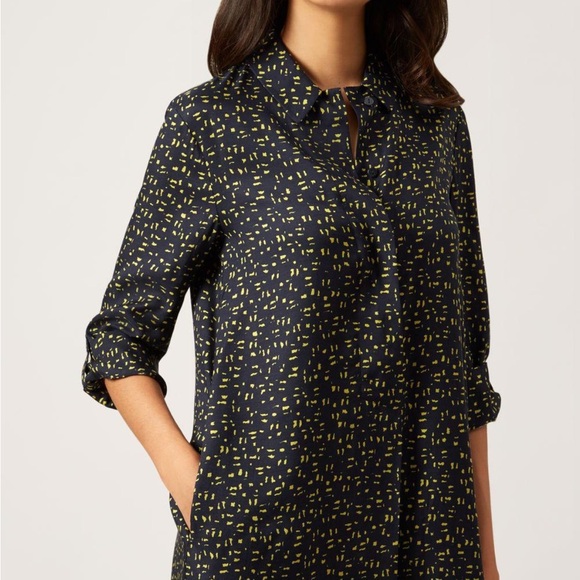 HOBBS London Marci Shirt Dress Navy Yellow Flecks Size 6 - Picture 1 of 11